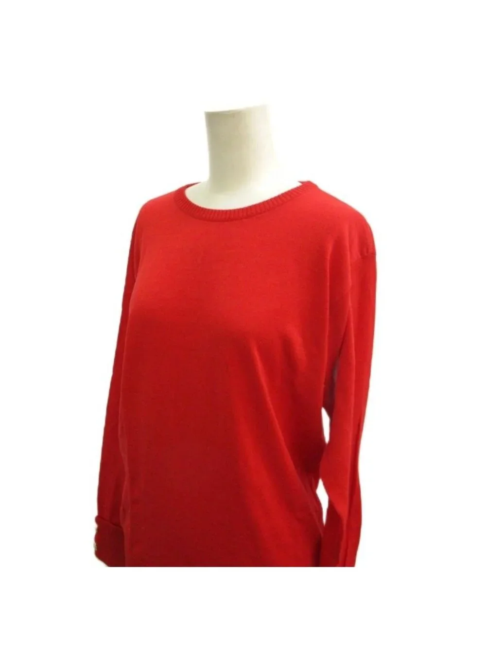 Chanel Pullover Knit Red CC Logo Button Top Long Sleeve Sweater 38